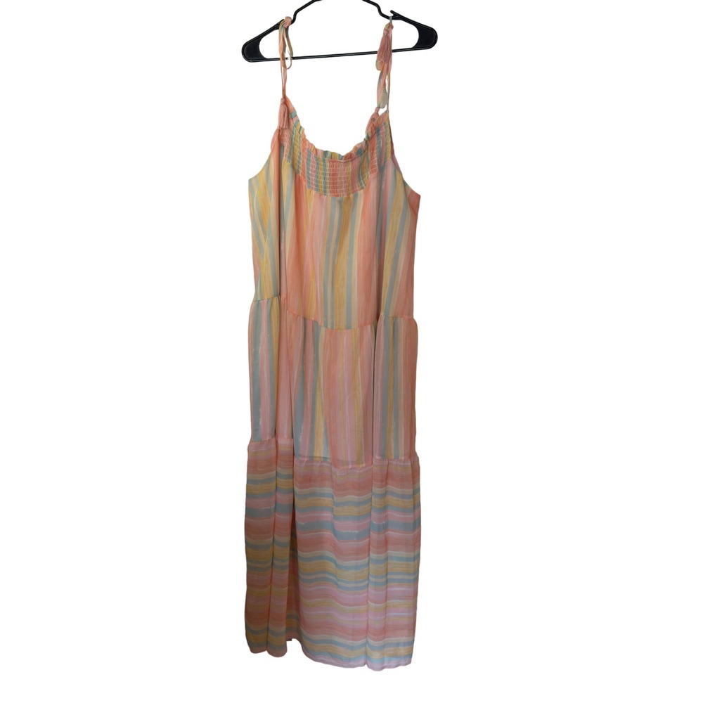 Grace + Karma Pastel Striped Tassel Tie Shoulder Tiered Maxi Dress Size 2X